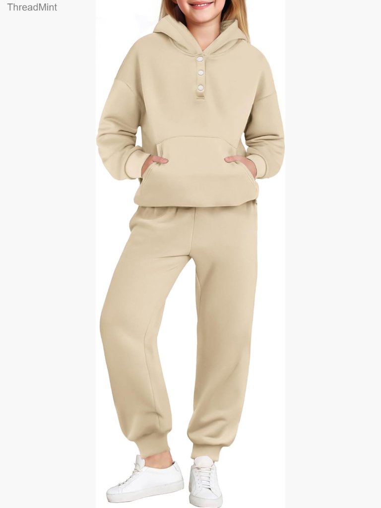 Girls 2 Piece Tracksuit Hoodie Sweatshirt And Jogger Pants Set With Pockets